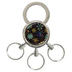 Gold Teal Snowflakes 3-ring Key Chain