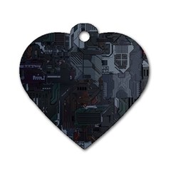 Abstract Tech Computer Motherboard Technology Dog Tag Heart (two Sides) by Cemarart