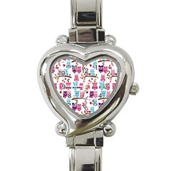 Owl Pattern Heart Italian Charm Watch by Cemarart