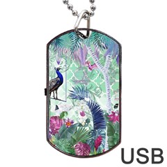 Peacock Parrot Bird Pattern Exotic Summer Green Flower Jungle Paradise Dog Tag Usb Flash (one Side) by Cemarart