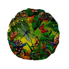 The Chameleon Colorful Mushroom Jungle Flower Insect Summer Dragonfly Standard 15  Premium Round Cushions by Cemarart