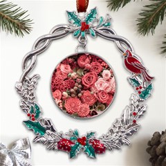 Pink Roses, Flowers, Love, Nature Metal X mas Wreath Holly Leaf Ornament