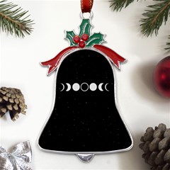 Moon Phases, Eclipse, Black Metal Holly Leaf Bell Ornament