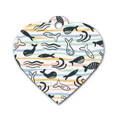 Seamless Vector Pattern With Little Cute Fish Cartoon Dog Tag Heart (two Sides) by Cemarart