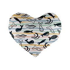 Seamless Vector Pattern With Little Cute Fish Cartoon Standard 16  Premium Flano Heart Shape Cushions