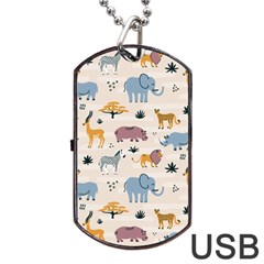 Wild Animals Seamless Pattern Dog Tag Usb Flash (one Side) by Ndabl3x