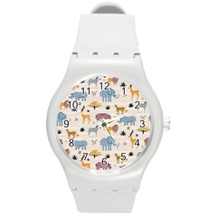 Wild Animals Seamless Pattern Round Plastic Sport Watch (m)