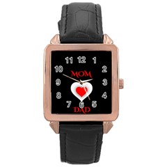 Mom And Dad, Father, Feeling, I Love You, Love Rose Gold Leather Watch 