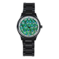 Feather, Bird, Pattern, Peacock, Texture Stainless Steel Round Watch by nateshop