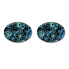 Mazipoodles Love Flowers - Black Dusty Blue Duck Egg Green Cufflinks (oval)