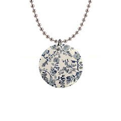 Blue Vintage Background, Blue Roses Patterns 1  Button Necklace