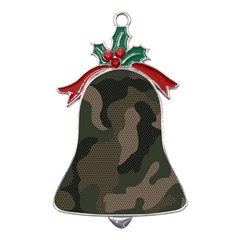 Camo, Abstract, Beige, Black, Brown Military, Mixed, Olive Metal Holly Leaf Bell Ornament by nateshop