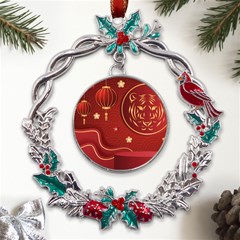 Holiday, Chinese New Year, Metal X mas Wreath Holly Leaf Ornament