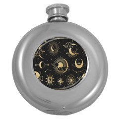 Asian Set With Clouds Moon Sun Stars Vector Collection Oriental Chinese Japanese Korean Style Round Hip Flask (5 Oz) by Grandong