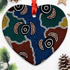 Authentic Aboriginal Art - Riverside Dreaming Ornament (heart) by hogartharts