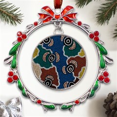 Authentic Aboriginal Art - Riverside Dreaming Metal X mas Wreath Ribbon Ornament by hogartharts