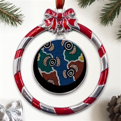 Authentic Aboriginal Art - Riverside Dreaming Metal Red Ribbon Round Ornament by hogartharts