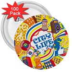 Colorful City Life Horizontal Seamless Pattern Urban City 3  Buttons (100 pack)  Front