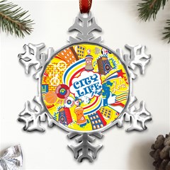 Colorful City Life Horizontal Seamless Pattern Urban City Metal Small Snowflake Ornament by Bedest