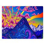 Blue And Purple Mountain Painting Psychedelic Colorful Lines Two Sides Premium Plush Fleece Blanket (Large) Blanket Back