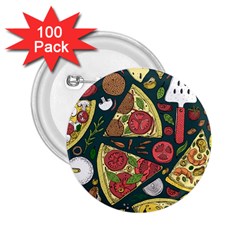 Seamless Pizza Slice Pattern Illustration Great Pizzeria Background 2 25  Buttons (100 Pack)  by Cemarart