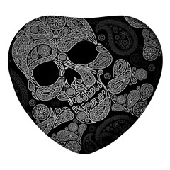 Paisley Skull, Abstract Art Heart Glass Fridge Magnet (4 Pack) by nateshop