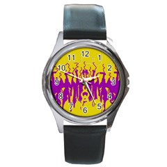 Yellow And Purple In Harmony Round Metal Watch by pepitasart