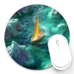 Double Exposure Flower Round Mousepad by Cemarart