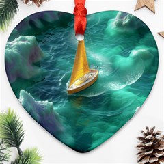 Seascape Boat Sailing Heart Ornament (two Sides) by Cemarart