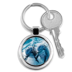 Dolphin Swimming Sea Ocean Key Chain (round) by Cemarart