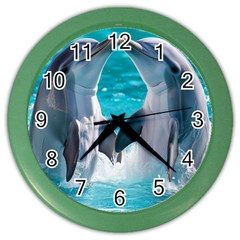 Dolphins Sea Ocean Color Wall Clock by Cemarart