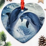 Dolphins Sea Ocean Water Heart Ornament (Two Sides) Front