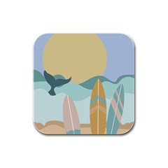 Beach Sea Surfboards Water Sand Drawing  Boho Bohemian Nature Rubber Square Coaster (4 Pack) by Grandong