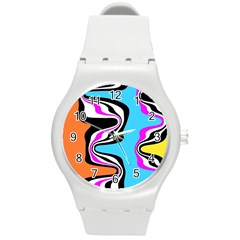 Liquid Warp Background Orange Blue Round Plastic Sport Watch (m) by Cemarart