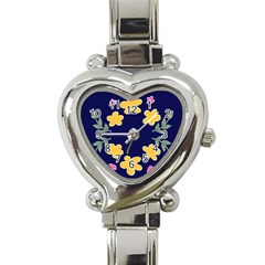 Doodle Flower Leaves Plant Design Heart Italian Charm Watch by Cemarart