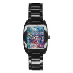 Abstarct Cobalt Waves Stainless Steel Barrel Watch by kaleidomarblingart