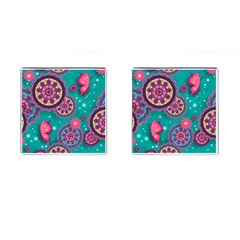 Floral Pattern Abstract Colorful Flow Oriental Spring Summer Cufflinks (square) by Cemarart