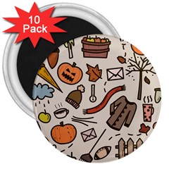 Halloween Doodle Autumn Pumpkin 3  Magnets (10 Pack)  by Bedest