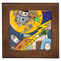 Astronaut Moon Monsters Spaceship Universe Space Cosmos Framed Tile by Maspions