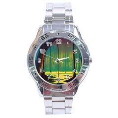 Nature Swamp Water Sunset Spooky Night Reflections Bayou Lake Stainless Steel Analogue Watch by Grandong