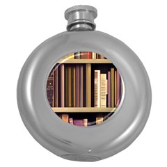 Books Bookshelves Office Fantasy Background Artwork Book Cover Apothecary Book Nook Literature Libra Round Hip Flask (5 Oz) by Grandong