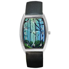 Nature Outdoors Night Trees Scene Forest Woods Light Moonlight Wilderness Stars Barrel Style Metal Watch by Grandong