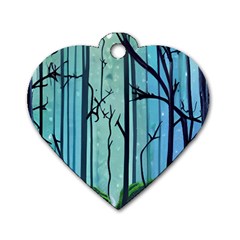 Nature Outdoors Night Trees Scene Forest Woods Light Moonlight Wilderness Stars Dog Tag Heart (two Sides) by Grandong