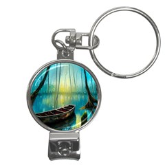 Swamp Bayou Rowboat Sunset Landscape Lake Water Moss Trees Logs Nature Scene Boat Twilight Quiet Nail Clippers Key Chain