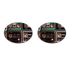 Retro Electronics Old Antiques Texture Wallpaper Vintage Cassette Tapes Retrospective Cufflinks (oval) by Grandong