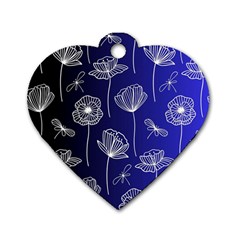 Pattern Floral Leaves Botanical White Flowers Dog Tag Heart (one Side)