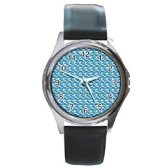 Blue Wave Sea Ocean Pattern Background Beach Nature Water Round Metal Watch