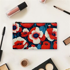 Red Poppies Flowers Art Nature Pattern Cosmetic Bag (small)