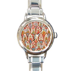 Vintage Pattern Fabric Floral Flowers European Nature Round Italian Charm Watch