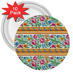 Flower Pattern Art Vintage Blooming Blossom Botanical Nature Famous 3  Buttons (10 Pack)  by Maspions